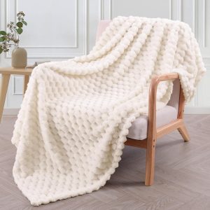 Exclusivo Mezcla Large Soft Fleece Throw Blanket, 127×178 CM Stylish Jacquard Throw Blanket for Couch, Cozy, Warm, Lightweight and Decorative Off White Blanket