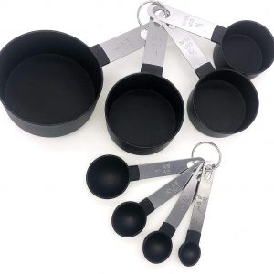 FONYA 8-Piece black Measuring Tools – 4 Measuring Cups / 4 Measuring Spoons Nylon Measuring Cup and Spoon with Metal Handles for Liquids and Solids