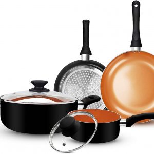 FRUITEAM 6pcs Cookware Set Ceramic Nonstick Pot Pan Set, Pan Sets with