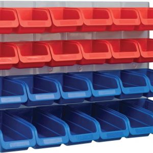 Faithfull FAIPAN24 24 Plastic Storage Bins with Metal Wall Panel, Fixings Included,Blue / Red,12.0 cm*65.6 cm*39.8 cm
