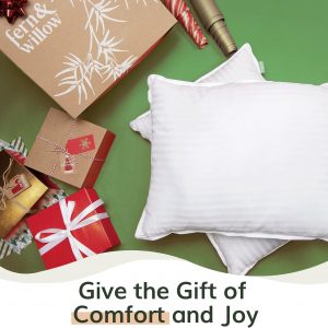 Fern and Willow Pillows for Sleeping – Set of 2 Queen Size Bed Pillow Set w/Luxury Plush Cooling Gel for Stomach, Back & Side Sleepers