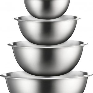 FineDine Mixing Bowls Set – 5-Piece, Easy-Grip, Stainless Steel Mixing Bowls for Baking, Cooking, Salad & Food Prep – Large, Medium and Small Metal Nesting Bowls