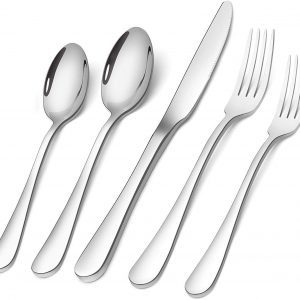 Flatware Set, 20-Piece Elegant Silverware Cutlery Set, Stainless Steel Utensils Service for 4, Include Knife/Fork/Spoon, Mirror Polished, Dishwasher Safe (Silver)