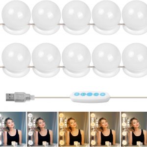 Focenat 5 Colour Vanity Mirror Lights Kits with Dimmable 10 Light Bulbs, Hollywood Style LED Makeup Lights with USB Cable, Brightness Adjustable Make up Light for Dressing Table Room, Bathroom