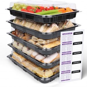 Food Sandwich Platter Trays with Lids – Multi Pack Takeaway Plastic Catering Containers Serving for Party Buffet – Perfect for Sushi, Cake, Sweets, cheese, Movie Meal Prep 33.5 x 24 x 7cm (5)