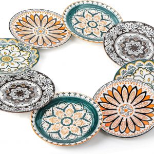 Foraineam 8 Pieces Salad Plates, 8.5 Inch Porcelain Floral Dessert Plates, Colorful Round Lunch Plate Sets for Appetizer Salad Fruit Snack, Dishwasher and Microwave Safe