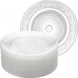 Frcctre 12 Pack Glass Salad Plates, 7 Inches Glass Fruit Dessert Plates, Clear Glass Appetizer Dinnerware Set with Beautiful Carved Pattern, Dishwasher Safe