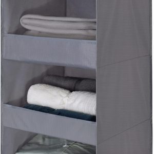 GRANNY SAYS 3-Shelf Hanging Storage Organiser, Pack of 1 Hanging Wardrobe Storage Organiser, Collapsible Hanging Shelves for Wardrobe, Fabric Hanging Wardrobe Organiser for Clothes Accessories, Grey
