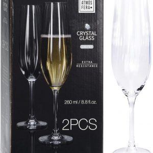 Galvog® 2 pc Crystalline Champagne Flutes | Classic Glass Set | Lead Free Extra Resistance Glasses | 260ml/8.8oz Capacity | Crystal Clear Stemmed Glassware