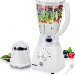 Geepas 550W 2 in 1 Food Jug Blender with 1.5L BPA Free Jar | 4 Sharp Stainless Steel Blades with 2 Speed | Ice Crusher, Mill, Coffee/Spice Grinder & Smoothie Maker – 2 Year Warranty