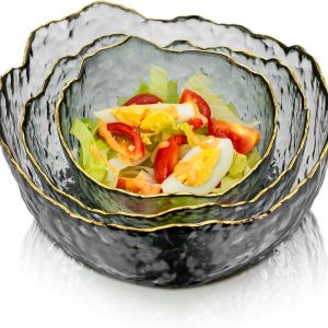 Glass Serving Bowls Set of 3 Smoky Grey Stackable Salad Bowls Deep Trifle Bowl for Soup Fruit Dessert Pasta Curry Popcorn Cereal Suit for Mixing Dining Party Catering