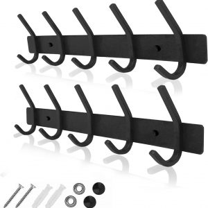 GlazieVault Coat Racks for Wall – Stainless Steel Coat Hooks (2 Pack) – Heavy Duty Coat Hooks Wall Mounted – Black Wall Hanger Wall Hooks and Clothes Hooks