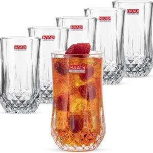 HAADI Drinking Glasses Set of 6 Crystal Clear Tall Water Glass Tumbler Highball Cocktail Glasses for Wine, Whiskey, Juice,Gin and Other Beverages (350ml)