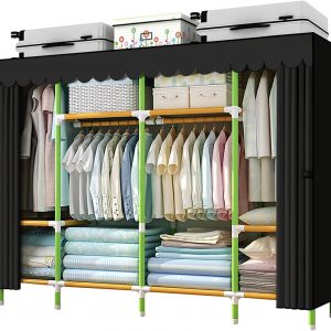 HESMENO Portable Wardrobe Portable Closet Storage Organizer Cloth Closet Colored Rods and Grey Cover Quick and Easy to Assemble, Extra Sturdy, Strong and Durable 200x43x168CM
