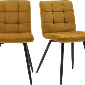 HNNHOME Set Of 2 x Cubana Velvet Upholstered Kitchen Dining Chair with Strong Black Metal Legs Living Room Bedroom Chair (Yellow, Velvet)