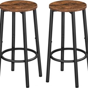 HOOBRO Bar Stools Set of 2, Breakfast Bar Stools for Kitchen, Round Bar Chairs with Footrest, Pub Stools, Sturdy Metal Frame, for Dining Room, Kitchen, Party, Industrial, Rustic Brown EBF03BY01
