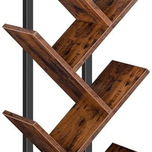 HOOBRO Tree Bookshelf Tall, 9-Tier Floor Standing Book Shelf, Tall Bookcase for CDs Albums, for Living Room, Rustic Brown and Black EBF08SJ01G1
