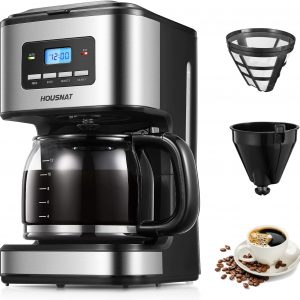HOUSNAT Filter Coffee Machine, Programmable Drip Coffee Maker, Advanced Showerhead Technology, Fast Brewing & 24 Hours Timer & 40 Min Keep Warm Function, 1.8L Capacity, 12 Cup