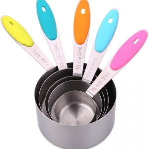 H&S Measuring Cup Set of 5 Stainless Steel Metal Measure Spoon Cups for Baking Cooking American Kitchen