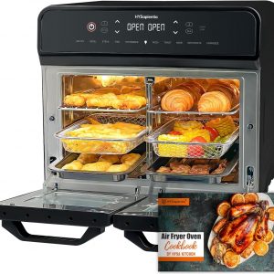 HYSapientia® 22L Dual Zone Air Fryer Oven With Rotisserie,Large Double Air Fryer Mini Oven Digital 2400W 10 in 1 Airfryer Countertop Convection Oven electric and grill,Stainless Steel,13 Accessories…