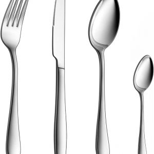 HaWare 32-Piece Cutlery Flatware Set, 100% Durable Stainless Steel Utensils with Knife Spoon Fork, Service for 8, Dishwasher Safe/Mirror Polished (Elegant Series)