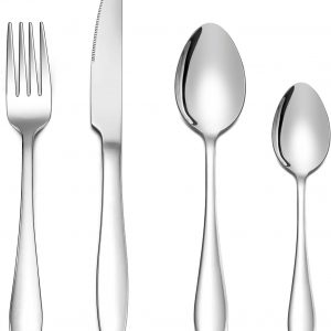 HaWare Cutlery Set, 16 Piece Stainless Steel Flatware Set for 4, Elegant Tableware Silverware Set Include Knives Forks Spoons, Mirror Finish, Dishwasher Safe