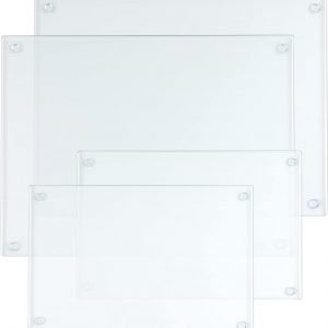 Hacaroa 4 Pack Tempered Glass Cutting Board with Rubber Feet, Rectangle Non-Slip Chopping Board, Long Lasting Clear Glass Tray for Kitchen Countertop, Table, Shatter-Resistant, Heat-Resistant, 2 Size
