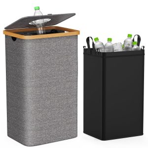 HassoKon Recycling Bin for Kitchen Home, Separate Recycling Waste Bags,100L Recyclable Waste Trash Sorting Organizer for Collecting Empties and Glass Waste,Deposit Bottles,Reusable Waterproof