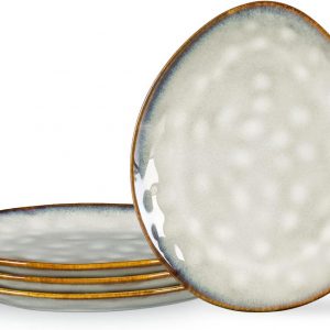 Henten Home Porcelain Breakfast Plate, Stoneware Snack and Dip Plates Set of 4 for 4 People, Cake Plate Tableware Set Dinner Service – Modern Beige Design