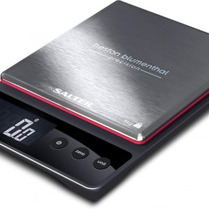 Heston Blumenthal Precision by Salter 1140A HBBKDR Digital Kitchen Scales – Premium Compact Baking/Cooking Scale, For Weighing Food/Coffee and Liquid, 0.5 g Increments, Slim, Stainless Steel/Black