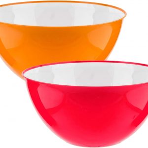 Homeshopa Large Salad Bowl Set of 2, Unbreakable & Lightweight Reusable Plastic Serving Bowls, Microwave, Dishwasher & Freezer Safe, BPA Free Kitchen Tableware Big Mixing Bowls, 25 cm (Orange & Pink)