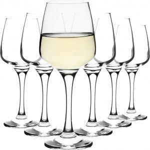 Homiu Large White Wine Glasses | Set of 6 | 330 ML | Crystal Wine Drinking Glass | Florence Collection | Party Wedding Gift Cocktail | Home Restaurants Kitchen Glassware | Dishwasher Safe