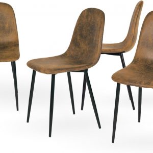 Homy Casa Set of 4 Dining Chairs Soft Chairs and Backrest Kitchen Chairs with Solid Metal Legs for Living Room Lounge Home Brown