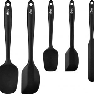 Hotec Food Grade Silicone Spatulas Spoons Set Kitchen Utensils for Baking, Cooking, and Mixing High Heat Resistant Rubber Spatula, Non Stick Dishwasher Safe BPA-Free Black