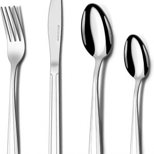 Hunnycook Cutlery Set, 32-Piece Stainless Steel Cutlery Set for 8 People, Flatware Silverware Set with Spoon, Knife and Fork Sets, Ideal for Home/Party/Restaurant, Mirror Polished, Dishwasher Safe
