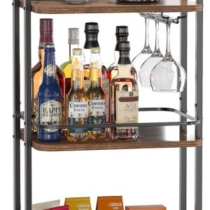 IBUYKE 3-Tier Home Bar Serving Cart,Kitchen Storage Carts With Wheels,11.79×15.72×33.01 inches,Rolling Mini Bar Cart for Home, Outdoor, Kitchen, Bedroom, Living Room TMJ319H