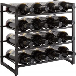 IBUYKE Wine Rack Countertop, Wine Rack Freestanding Storage 16 Bottle Capacity, for Home Kitchen, Pantry, Wine Cellar, Bar, 4 Tiers 16 Bottle Wine Racks, Black TMJ903H