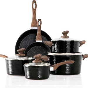 Induction Kitchen Cookware Sets – 15 Piece Hammered Granite Cooking
