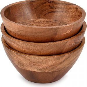 Indus Lifespace Acacia Wood Bowl Set for Kitchen Serving Bowls for Entertaining Small Snack Bowls Set Kitchen Counter, Candy Bowl Serving Bowls (15.24cm x 15.24cm x 6.98cm), (Set of 3)