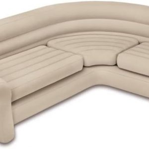 Intex Inflatable waterproof flocked top surface Corner Living Room Air Mattress, Sectional Sofa Couch for any rec room, game room, or dorm room 257 x 203 x 76 CM – Beige