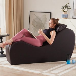 Iroomy Yoga Chaise Lounge Chair for Stretching Relaxation Exercise, Ergonomic S Curved Chaise Lounge, Full High-Density Foam Filled Yoga Chair for Indoor Living Room Bedroom Lounge, Black-Easy Clean