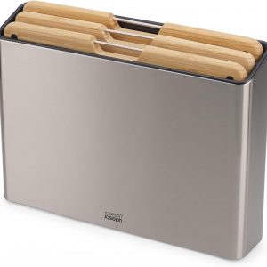 Joseph Joseph Folio Premium Chopping Board Set, Slimline Case for Organised Kitchen Storage, Large, Stainless Steel and Bamboo