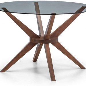 Julian Bowen Chelsea Small Dining Table, Walnut/Glass, 120cm