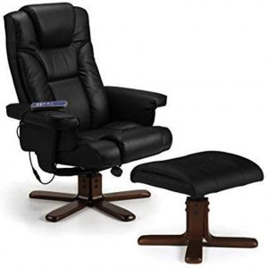 Julian Bowen Malmo Heat Massage Recliner and Footstool, Upholstered,Faux Leather, Black
