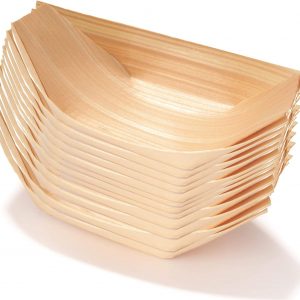 KAIAIWLUO Wood Boat Plates,50 pcs Wooden Boat Dishes Bamboo Serving Trays Disposable Tableware Snack Bowl Serving Bowl for Fingerfood Currywurst Pommes Sushi