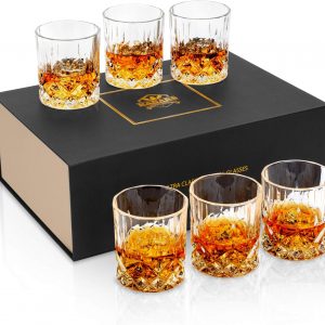 KANARS Whiskey Glasses Set, No-Lead Crystal Whisky Glass 300 ml for Cognac, Martini, Bourbon, Cocktail, Tequila, Unique Stylish Gift Box, 6-Piece