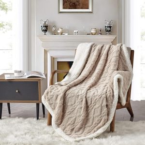 KASYLAN Sherpa Fleece Blankets Flannel Throw for Couch Sofa Throw Size -127x152cm Beige, Thick Cozy Warm Soft Blanket for Bed, Sofa, Camping Travel Blanket
