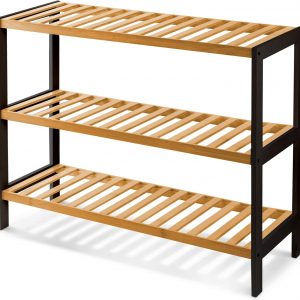 KEPLIN 3 Tier Natural Bamboo Shoe Rack Easy Assembly & Strong Design Shelf Organiser Ideal for Bedroom,Bathroom,Hallway & Small Spaces Large Capacity Up to 12 Pairs of Shoes(55x70x25cm)