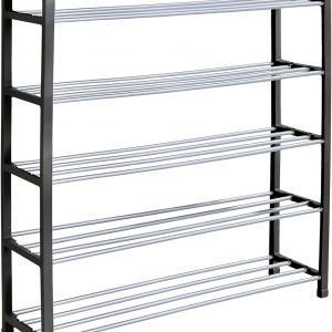 KEPLIN 5 Tier Shoe Slots Rack – Space Saving Shoe Storage Organiser with Quick, Tool-Free Assembly – Shoe Slots Holds 15-20 Pairs – Dimensions (L) 75.5cm x (W) 18.5cm x (H) 75.5cm – Black