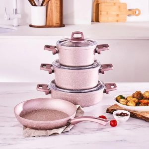 Karaca Biogranit Anna Antique Rose 7-Piece Cookware Set, Non-Stick